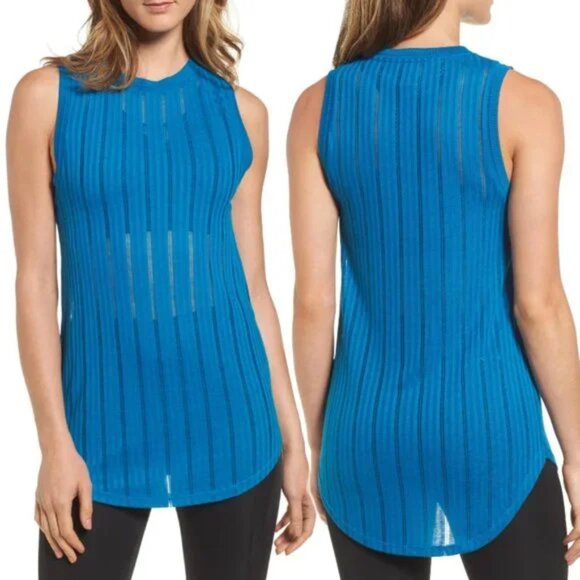 Ivy Park Pointelle Knit Sleeveless Tank Top in Blue Women's Size X-Small - Picture 1 of 10